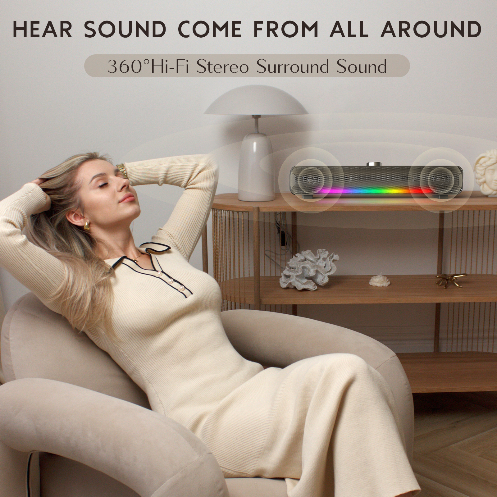 ONIKUMA L16 Bluetooth-compatible Speaker with RGB Light, Powerful Computer Speaker Portable Soundbar for TV Home Theater PC Gaming